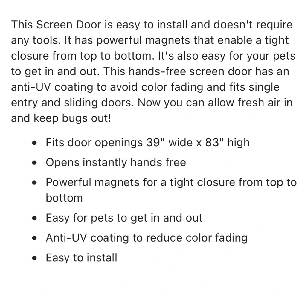 NEW Magnetic Mesh Screen Door Hands-Free Magnetic Closure 39" x 83" - Picture 9 of 16